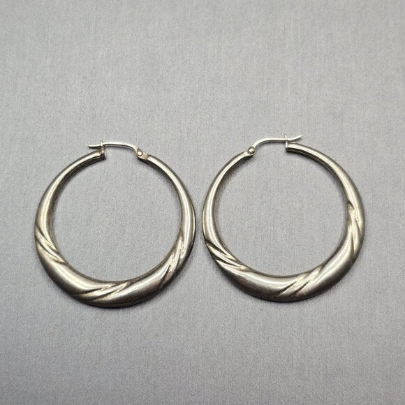 Sterling Silver 925 Twisted Hoop Earrings 1.5" Ribbed Hinged Signed FAS 4.9g - Picture 1 of 5
